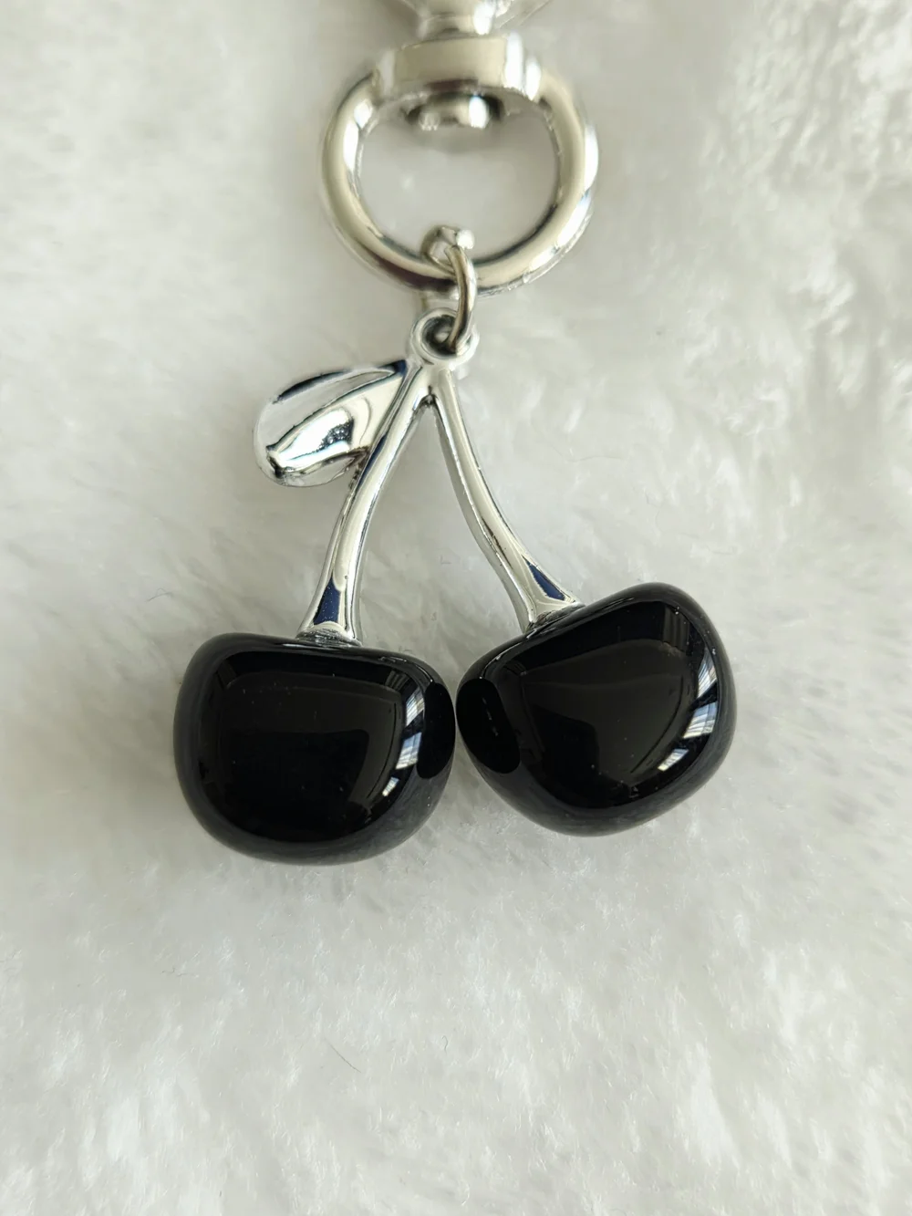 Silver Heart Keychain with Black Cherry Bag Charm